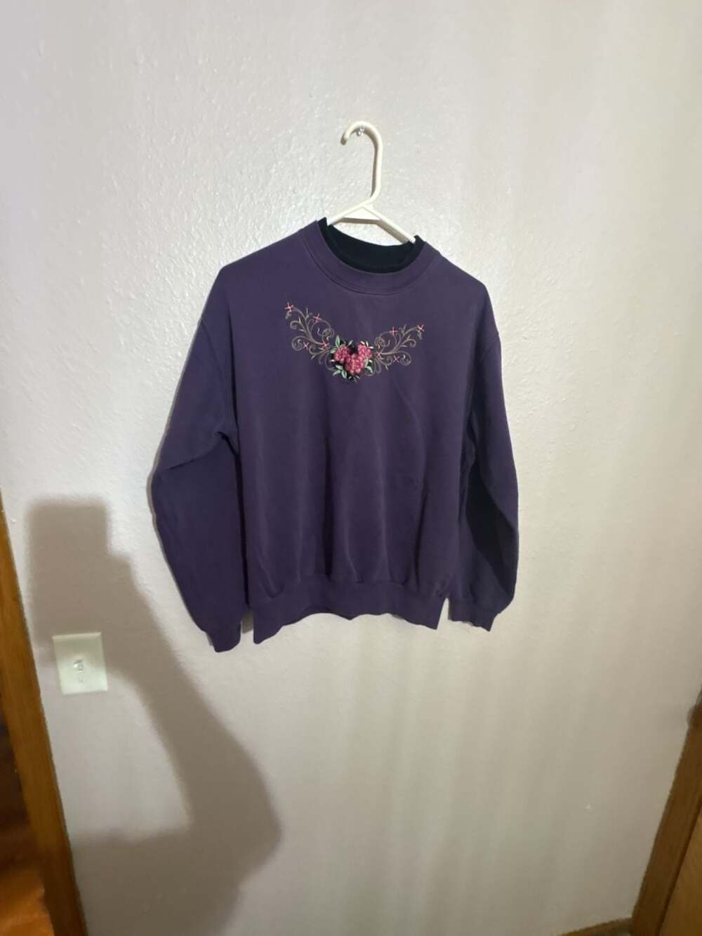 Vintage Top Stitch by Morning Sun Purple Floral Embroidered Double Collar Sweats